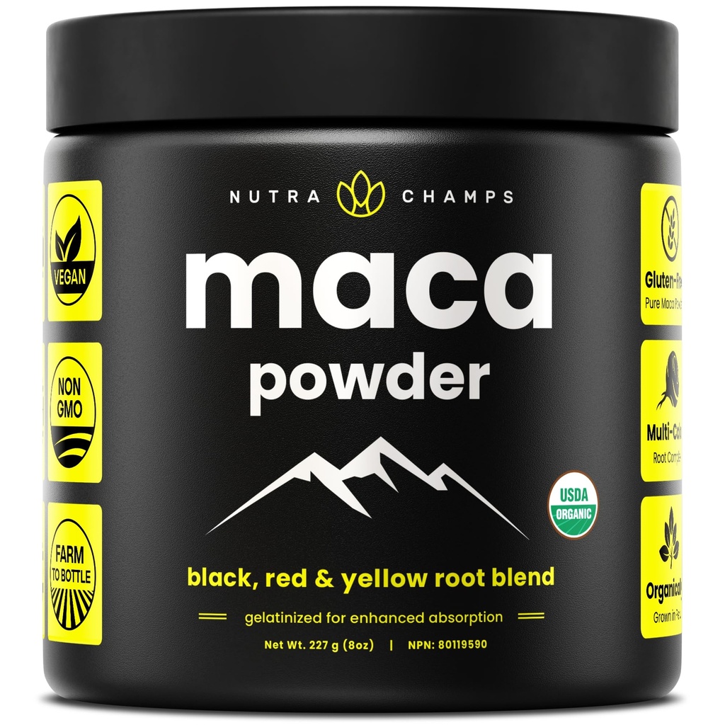 Proszek organiczny Maca - Peruwiański Mieszanka Maca z żółtymi, czarnymi i czerwonymi korzeniami - Żelatynizowane dla Superior Biodostępność - Natural, Vegan & Non-GMO, 8oz