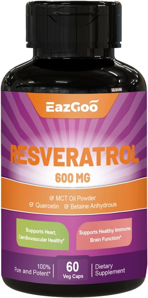 Resveratrol 600 mg, Suplement Trans- Resveratrol, Przeciwutleniacz Wspomaganie starzenia zdrowia, 60 Kapsułki