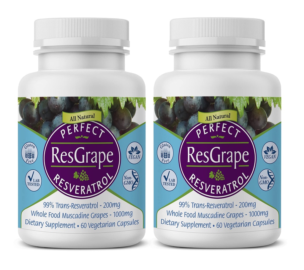 Perfect Supplements - Perfect ResGrape Resveratrol - 60 kapsułek - Trans- Resveratrol & Organic Muscadine Grapes - 2 opakowania