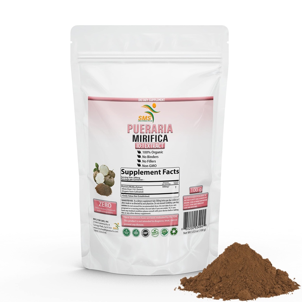 Pueraria Mirifica Natural Organic Herbal Kwao Krua Kao 10: 1 Extract 100g Powder, Promotes Women 's Health Dietary Supplement Amend124; Non GMO, Gluten Amend124; SMS
