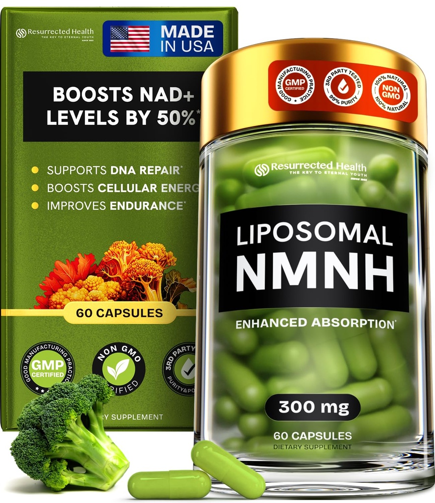 Suplement NMNH do liposomalu (Mononukleotyd dihydronikotynamidu) - Wysoka czystość NAD w zapobieganiu starzeniu się, Energia, Focus - Czysta NMNH Organic 60 Kapsułki - 300mg