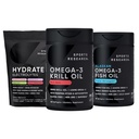 Sport Badania Antarktyka Kryl Omega 3 Mini- Softgels 500mg z fosfolipidami, Cholina, Astaksantyna, Triple Siła Omega 3 Burpless Fish Oil 1250mg, Sugar Free Multi Flavor Hydrate Electrolytes