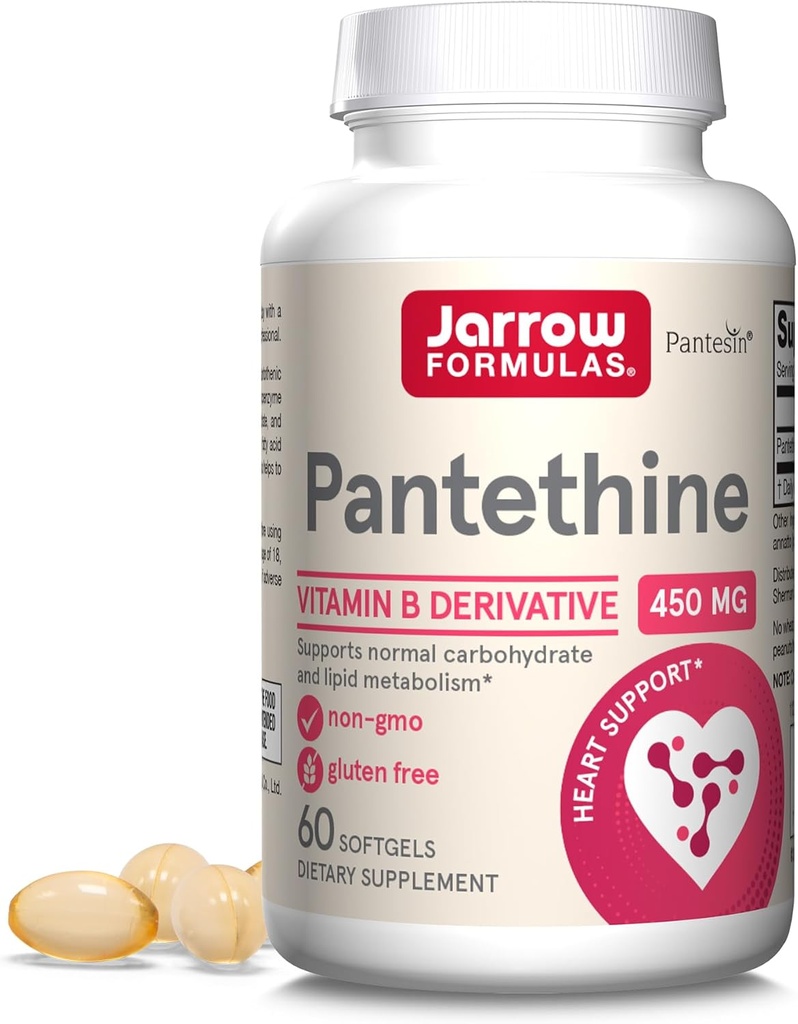 Jarrow Fixas Pantetine 450 mg - Pochodna witaminy B5- 60 Servings (Softgels) - Wsparcie zdrowia serca, węglowodanów i metabolizmu lipidów - Coenzym A (CoA) Prekursor - Suplement kwasu pantotenowego