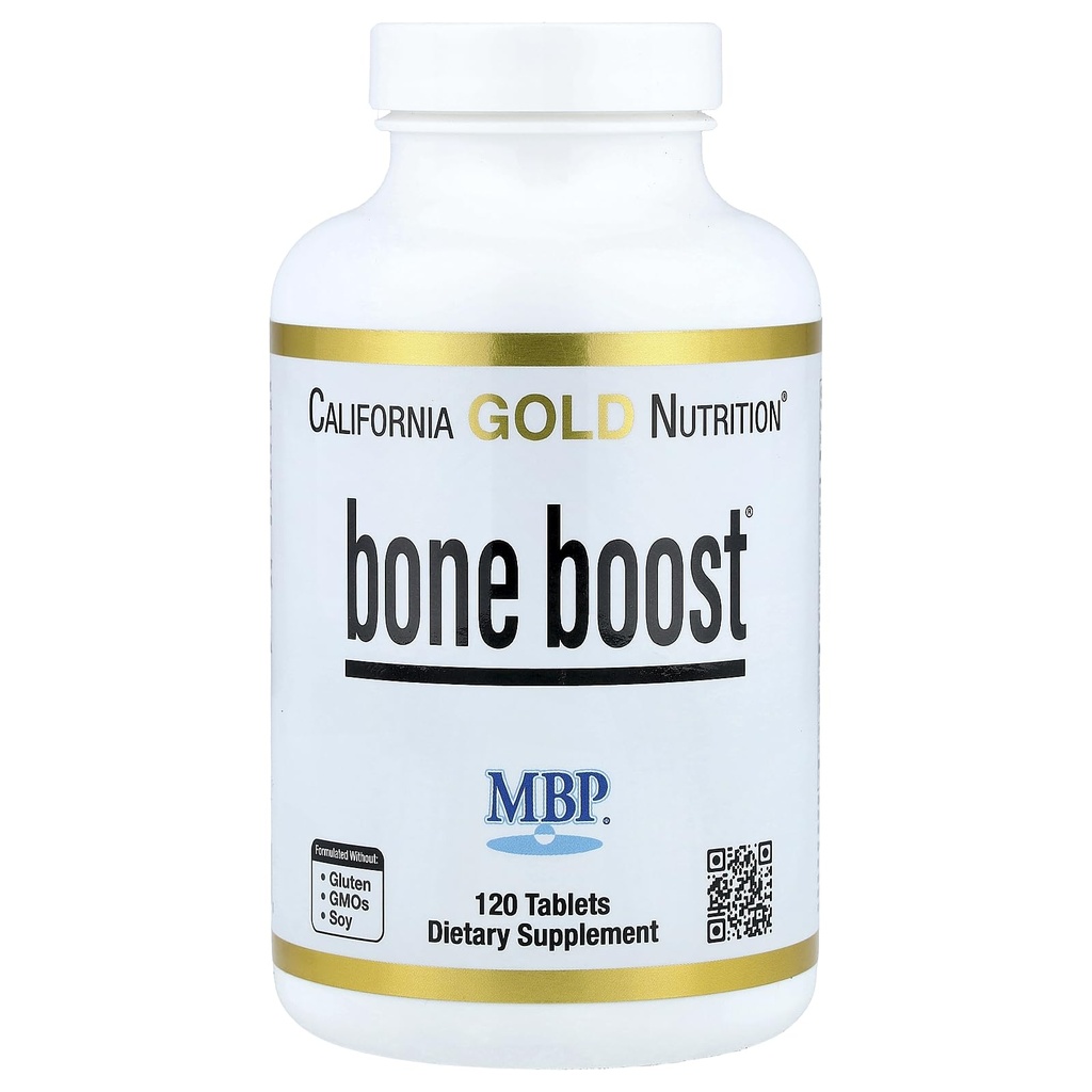 California Gold Nutrition Bone Boost Supplement, Wsparcie dla zdrowia kości, Mieszanka odżywcza z wapniem i witaminą D, Przyjazny wegetarianin, Gluten Free, Non-GMO, 120 Tabletki