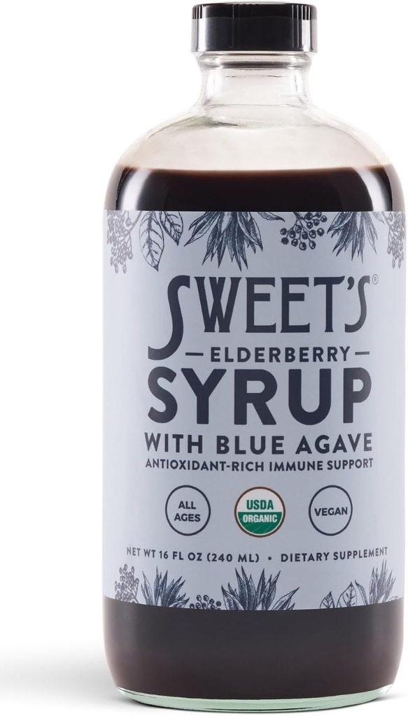 Syrop Elderberry z Blue Agave 124; Wsparcie immunologiczne 124; USDA Organic Certified Belgium 124; Non- GMO Belgium 124; Vegan Belgium 124; Gluten- Free (16 oz)