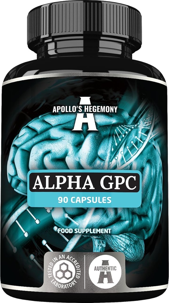 APOLLO 'S HEGEMONY Alpha- GPC 600mg na dawkę dobową - 90 Kapsułek choliny wegańskiej - 99% Suplement diety alfosceratu choliny - Cholina lipidowa - Kapsułki pamięci i koncentracji