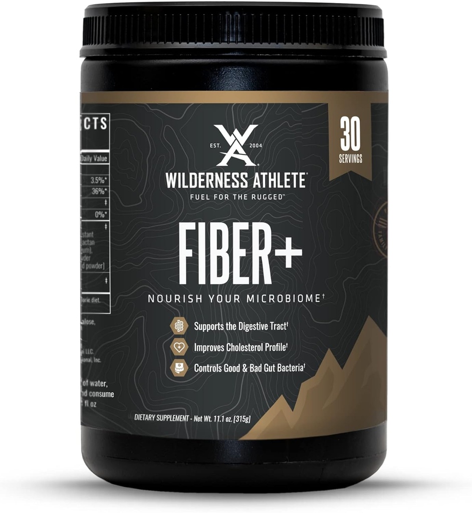 Wilderness Athlete Fiber + Athlete 124; Rozpuszczalny i nierozpuszczalny suplement do włókien dla kobiet i mężczyzn - Prebiotyczny proszek włóknisty do żywienia niemowląt - Codzienna mieszanka napojów - Proszek dietetyczny niearomatyzowany