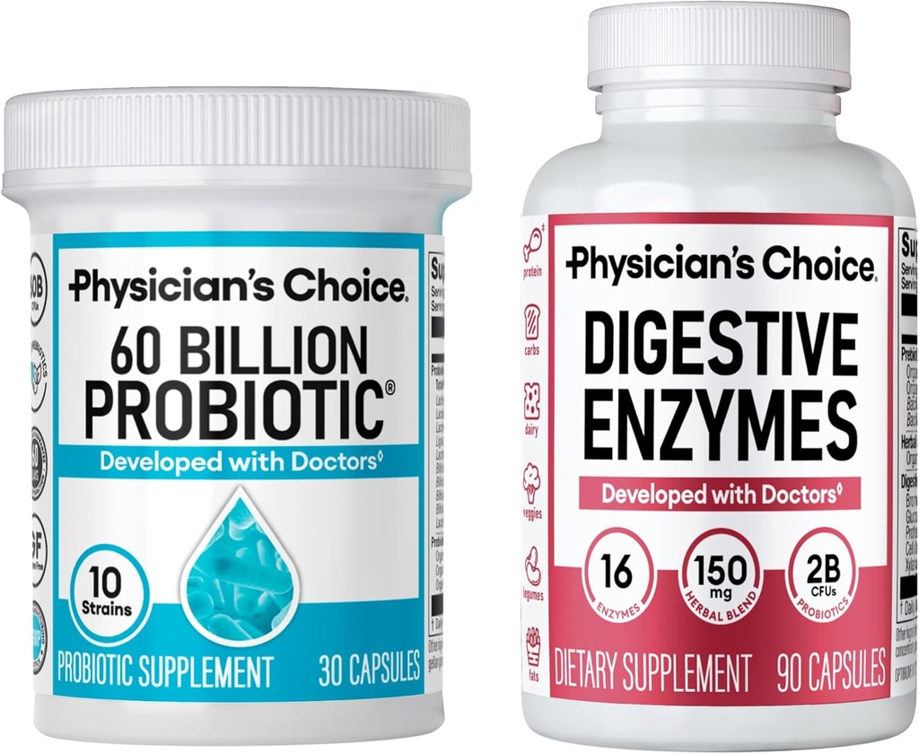 Choice lekarza - Optymalny Gut zdrowia Bundle: 60 Miliard Probiotyki + Digestive Enzym 90ct for Digestive Comfort i Wsparcie immunologiczne