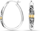 LeCalla 925 Sterling Srebrny Bali- Styl Hoop Kolczyki Lekkie Click- Top Antique Two-Tone Beaded włoski Bali Styl Kolczyki dla kobiet