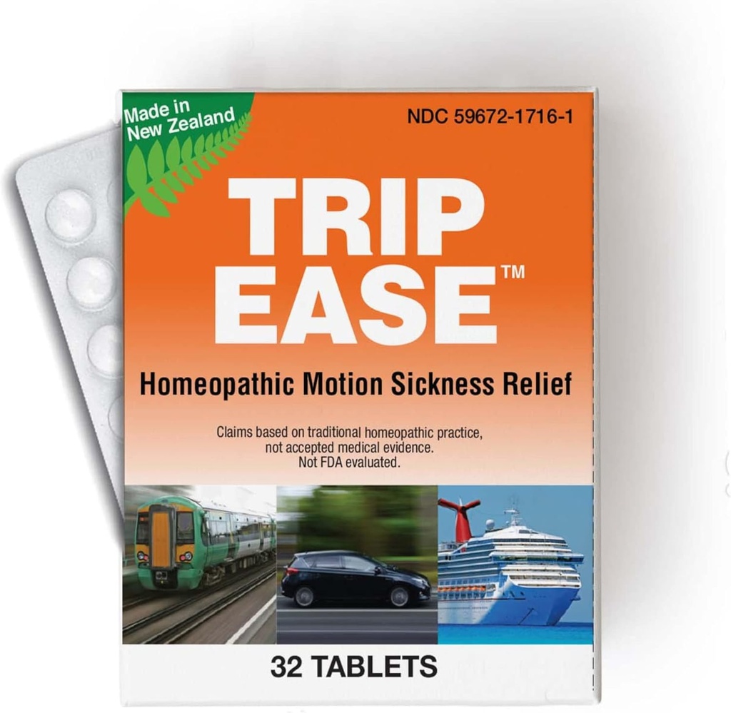 Miers Laboratories Trip Ease - Homeopatic Travel Support Tablets, Cruise Essentials for Car, Boat & Airplane Journeys (32 tabletki)