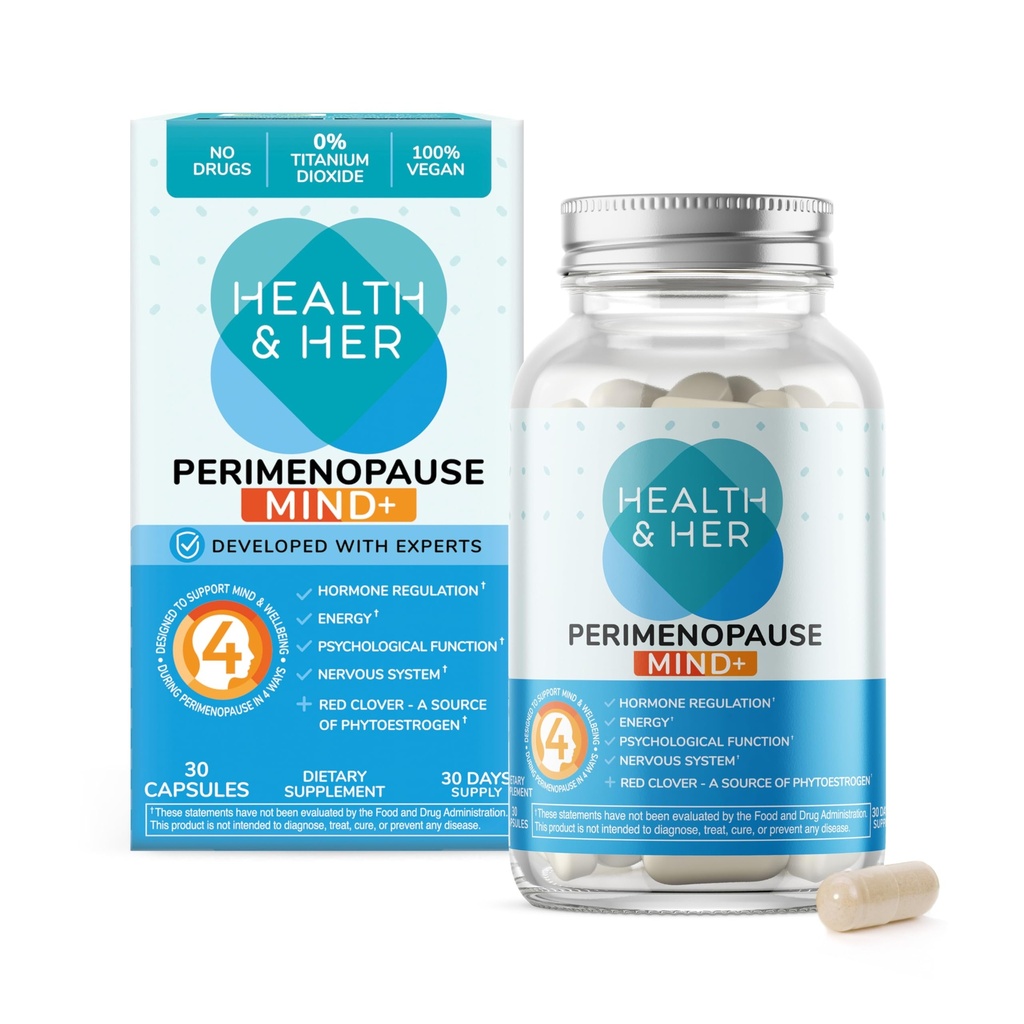 Zdrowie i jej Perimenopauza Umysł + Wsparcie funkcji poznawczych, na wczesnym etapie menopauzy, Energia mentalna, Suplementy dla Kobiet z witaminami, Gluten- Free, Non-GMO, Wegan (30 ct - 1 Miesiąc)
