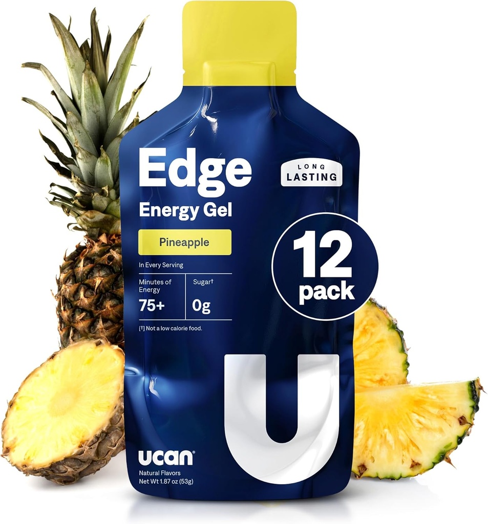 UCAN Edge Energy Gel Shots, Ananas (12, 1.87 Ounce Pakiety) do biegania, szkolenia, treningi, fitness, jazda na rowerze, Crossfit 124; Bez cukru, Wegan, & Keto Przyjazny suplement energetyczny