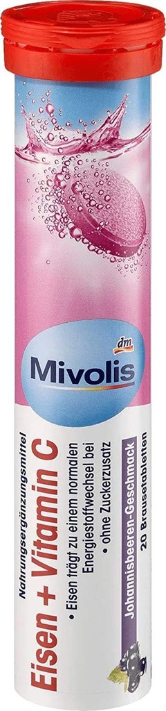 Mivolis Żelazo + Witamina C tabletki musujące - Suplementy diety 1 Opakowanie x 20 szt.