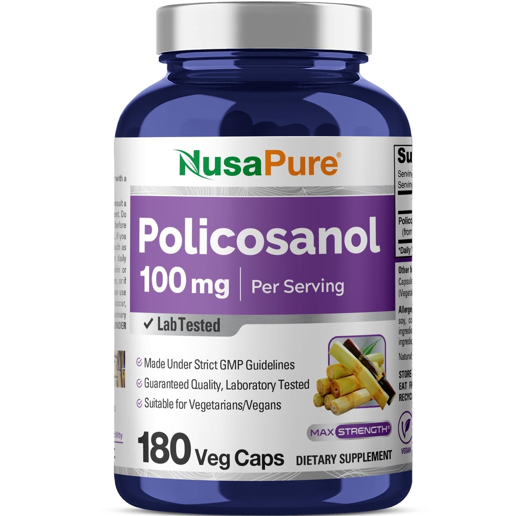 NusaPure Polikosanol 100mg 180 Kapsułek wegetariańskich (Vegan, Non-GMO)