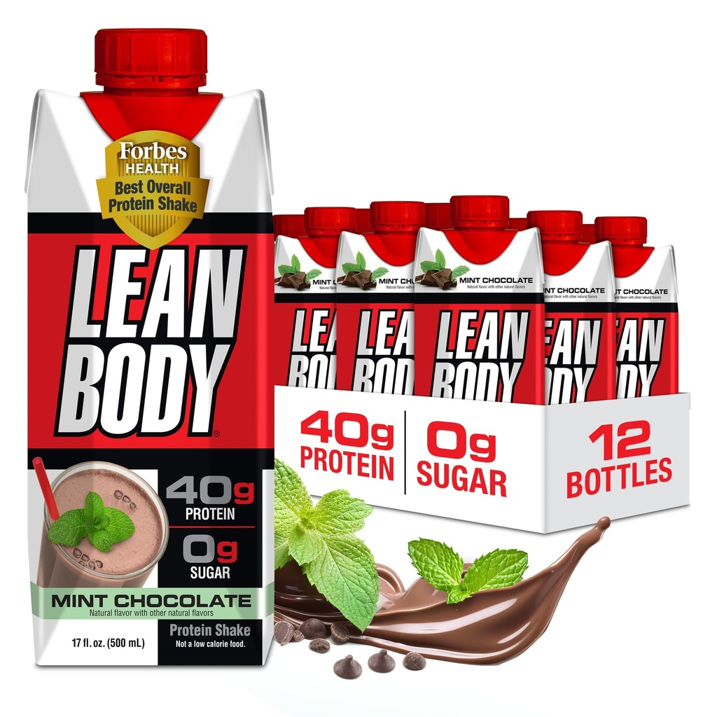 Labrada Lean Body Ready- to- Drink miętowy Czekoladowy Shake Protein, 40g Protein, Serwatka Mieszanka, 0 Cukier, Gluten Free, 22 Witaminy i Minerały, (Recyklible Carton & Lid - Pack of 12) LABRADA