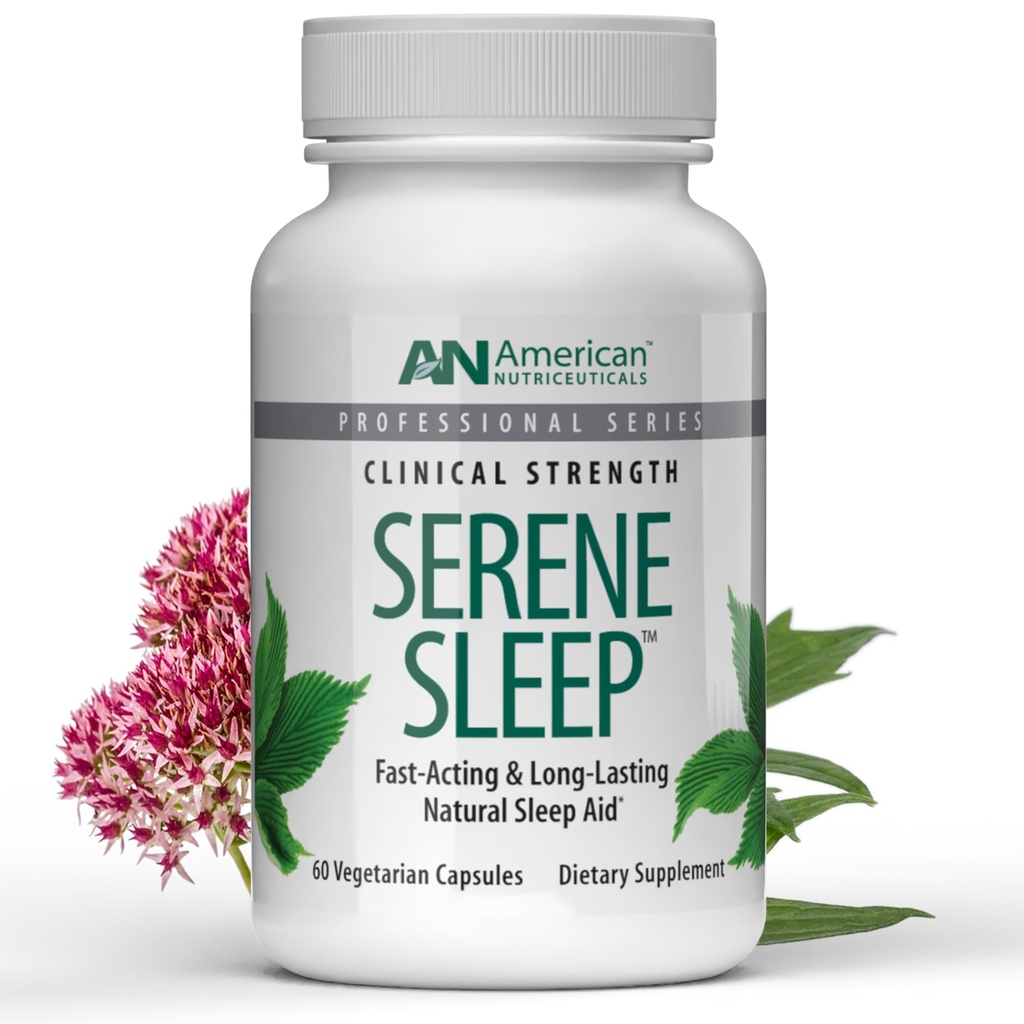 Amerykańskie Nutriceuticals - Serene Sleep Aid - with Melatonin & Magnez - All Natural Sleep Aid for Adult - Long- Lasting - 60 kapsułki -30 Day Supply