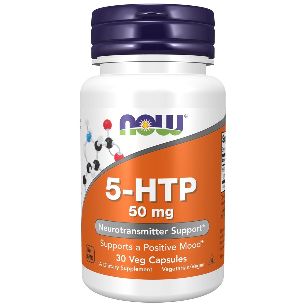 Teraz żywności Suplementy, 5- HTP (5- hydroksytryptofan) 50 mg, Neurotransmiter Wsparcie *, 30 Kapsułki Veg