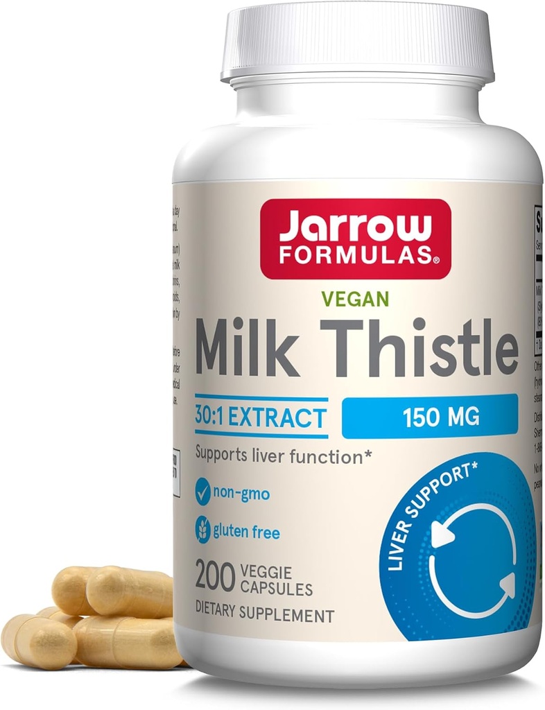 Jarrow Formulas Milk Thistle 150 mg - 200 Kapsułek wegetariańskich - Przeciwutleniacz wspomagający odpowiedź immunologiczną, czynność wątroby i glutation - do 200 Sług