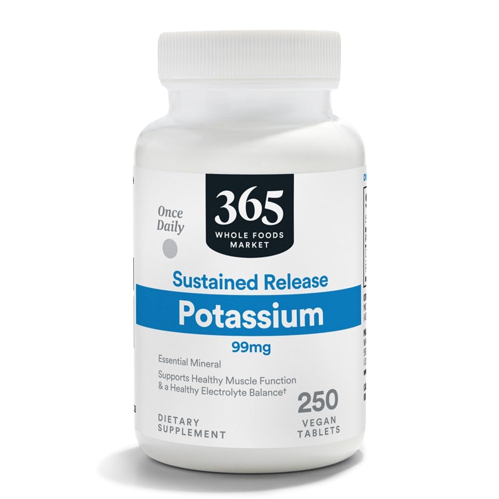 365 by Whole Foods Market, Trwałe uwalnianie potasu 99mg, Wegan, 250 Tablets