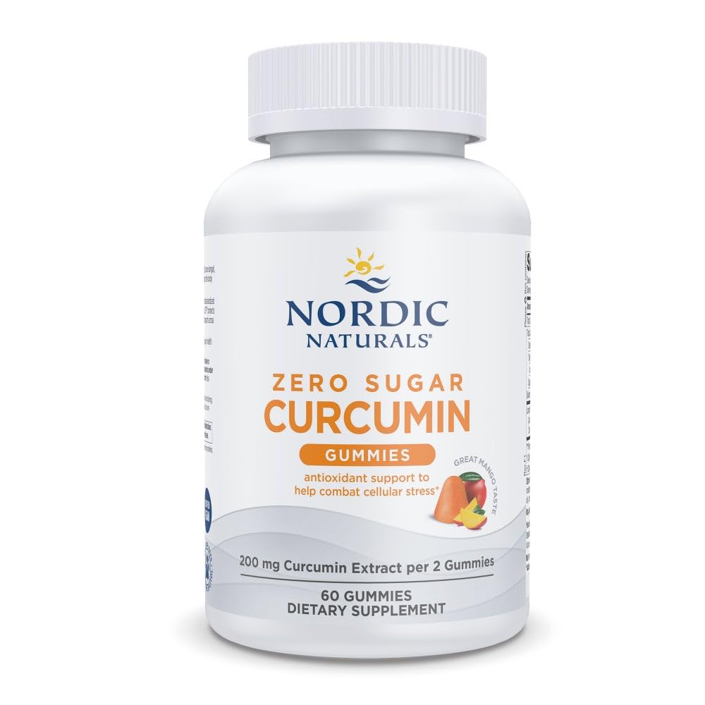 Nordic Naturals Zero Sugar Curcumin Gummies, Mango - 60 Gummies - 200 mg Optimized Curcumin Extract - Wielki smak - Wsparcie przeciwutleniające, Zdrowa równowaga metaboliczna - Non-GMO, Wegan - 30 Służenie