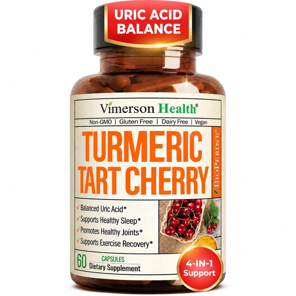 Kurkumina kurkumina suplement 10: 1 Tart Cherry Extract & Selery Seed Extract - Naturalna równowaga kwasu moczowego, Joint Health & Sleep Aid - Kurkumina kurkumina kurkumina z Black Pepper. 60 Tart Cherry kapsułki