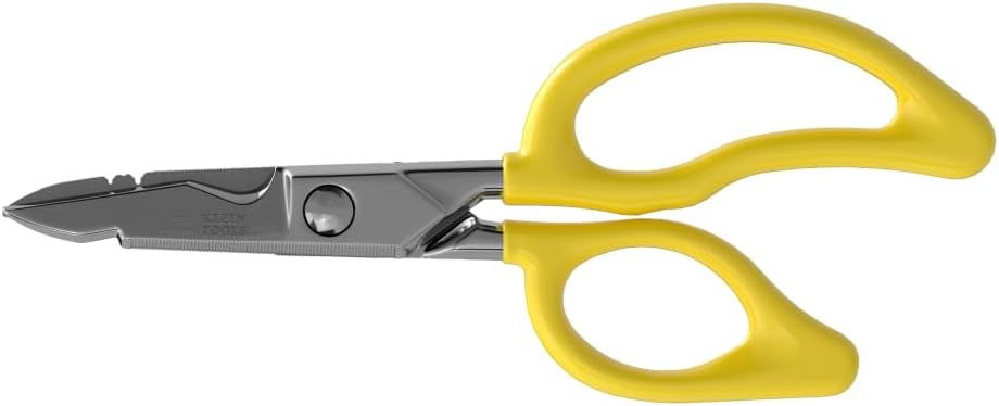 Klein Narzędzia 26001 Nożyczki elektryczne, Made in USA, 6.75- Inch All- Purpose Heavy- Duty Snips, Cięcie kabli Notch, Serbowane ostrza, Deburr Notch, Drut Stripper