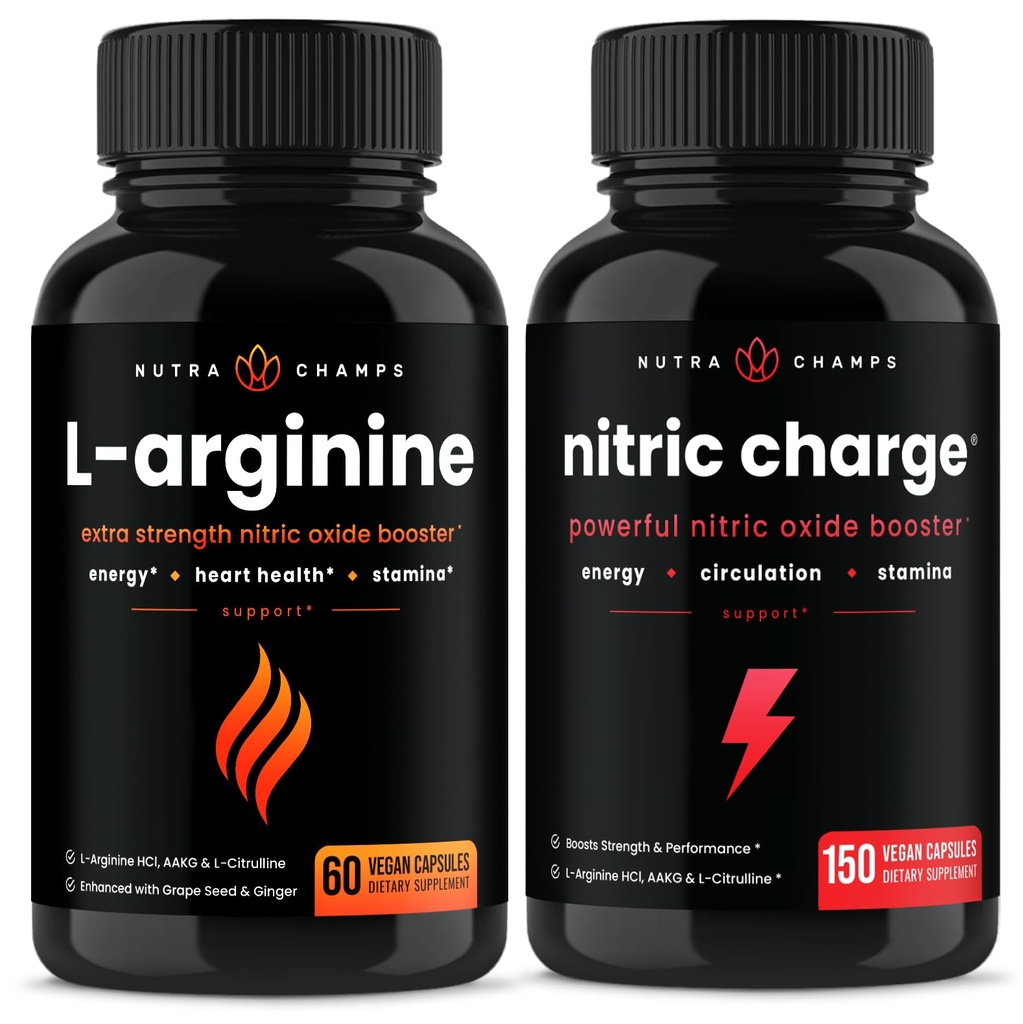 Kapsułki NutraChamps L- Arginine i Nitric Charge Kapsułki 2 Pack Bundle