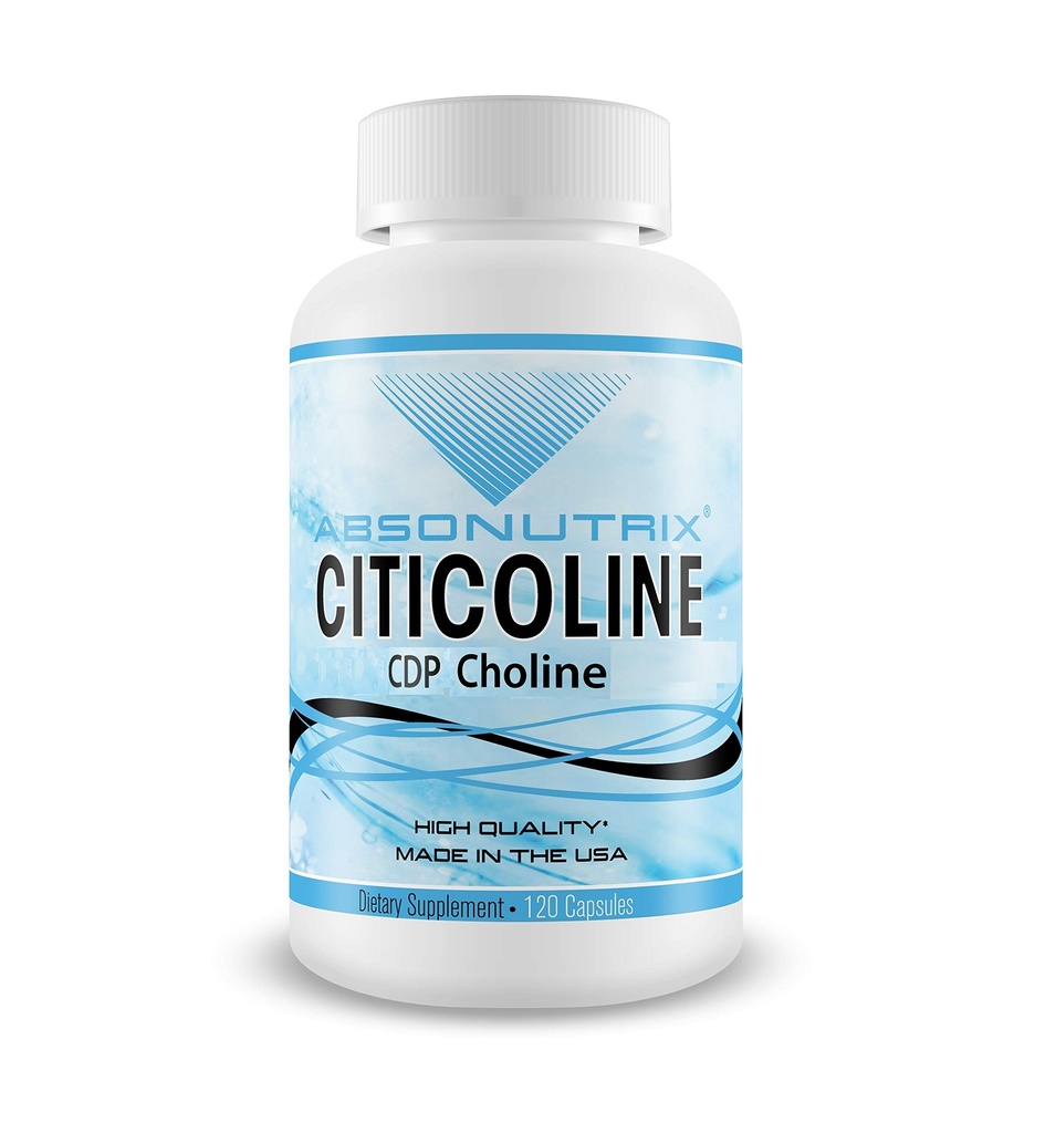 Absonutrix Citicoline CDP Cholina 530mg, Suplement nootropowy, GMP Certified, Third-Party Tested, Easy to Swallow, 120 Veg czapki, Poprawia umiejętności kognitywne, Wspomaga pamięć, Non-GMO, Made in USA