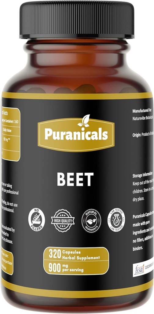 Buraki Premium 320 Kapsułki Dodawanie tlenku azotu 124; Suplement ziołowy 124; 900 mg na Podawanie 124; Wyprodukowany ze 100% czystego proszku buraczanego (Beta Vulgaris)