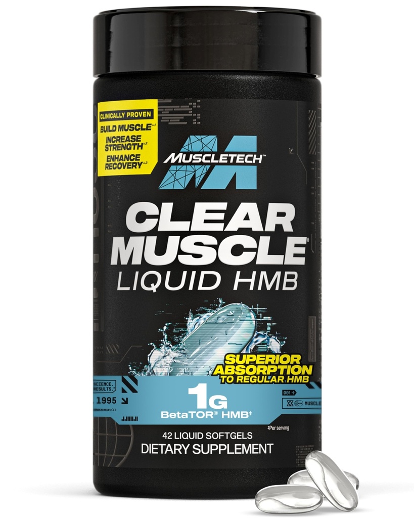 Muscletech HMB Supplements 1000mg, Clear Muscle (42 Liquid Softgels) - Najwyższy stopień HMB dla Lean Muscle & Recovery- HMB Free Acid Muscle Supplement- Pomoc zmniejszyć rozpad mięśni - Packaging May Vary