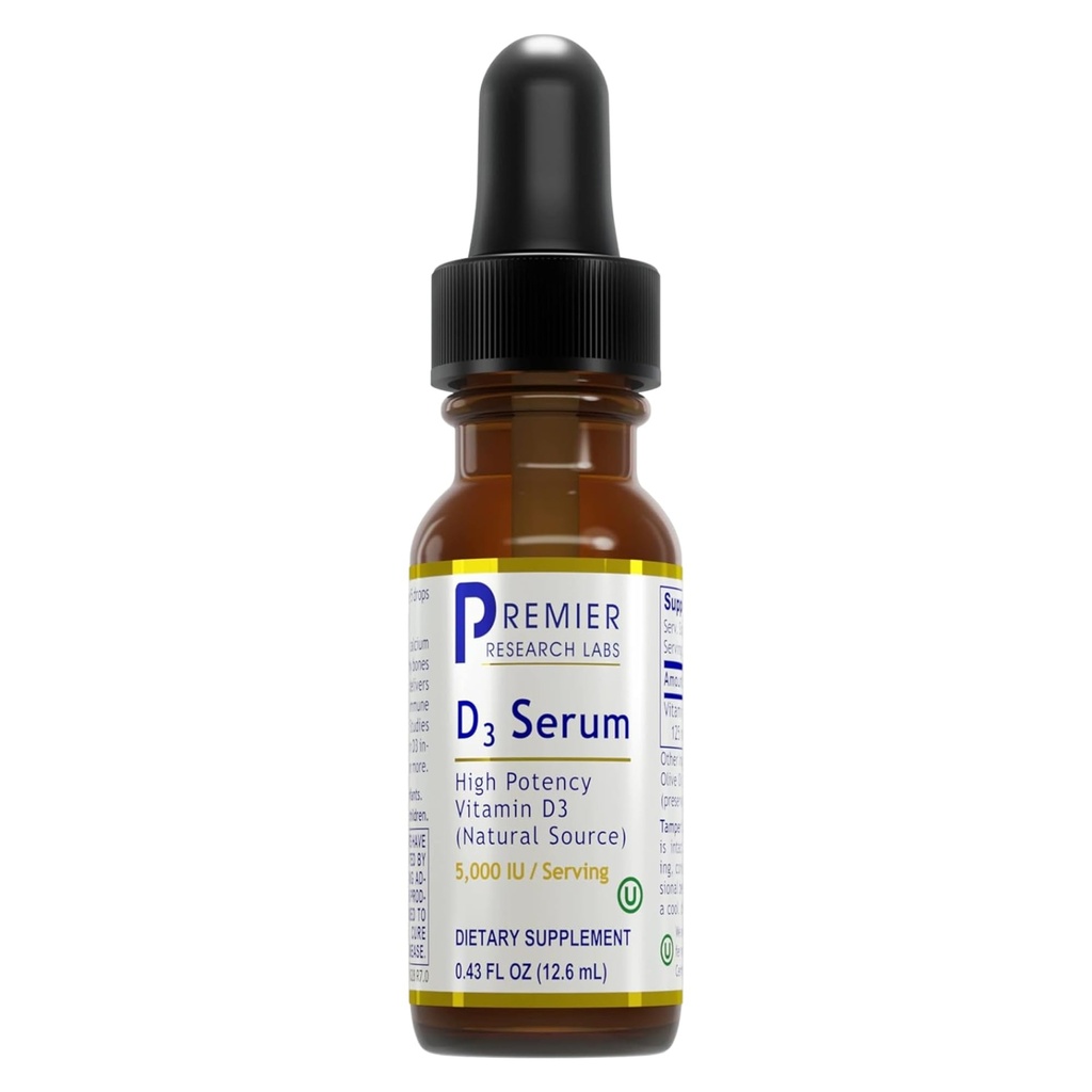 Premier Research Labs Witamina D3 Serum - Płynne krople oleju witaminy D dla dorosłych, Płynna Witamina D3 5000 j.m., Podjęzykowy Vit D3 Płyn - 0,43 fl oz