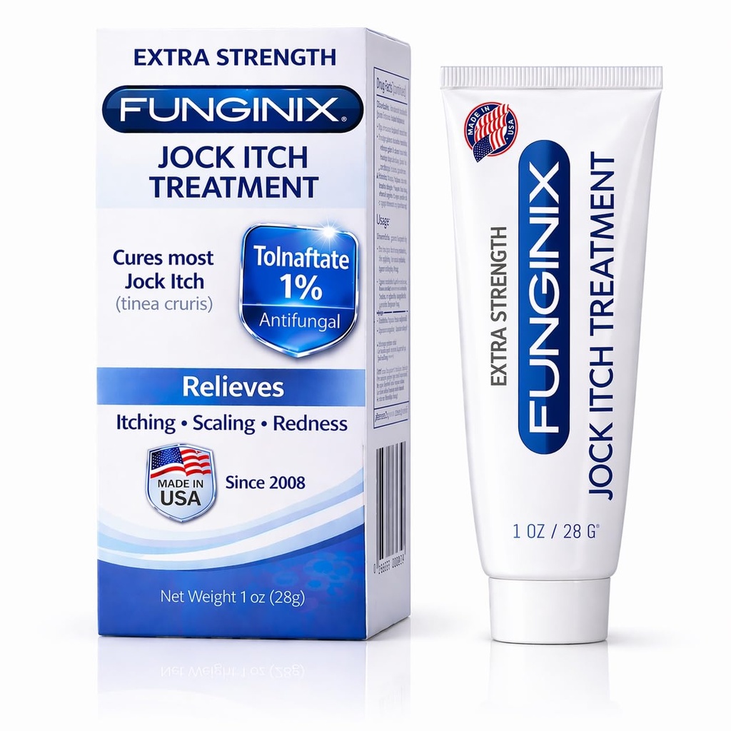 FUNGINIX Jock Itch Treatment - łagodzi swędzenie, spalanie, skalowanie, i Chafing, Natural Anti Itch Treatment z Tolnaftate, Przyjemny krem tematyczny (1 unce)