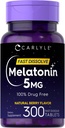 Carlyle Melatonin 5 mg Szybkie rozpuszczenie 300 tabletek 124; Berry Flavor 124; Wegetarianin, Nie-GMO Suplement
