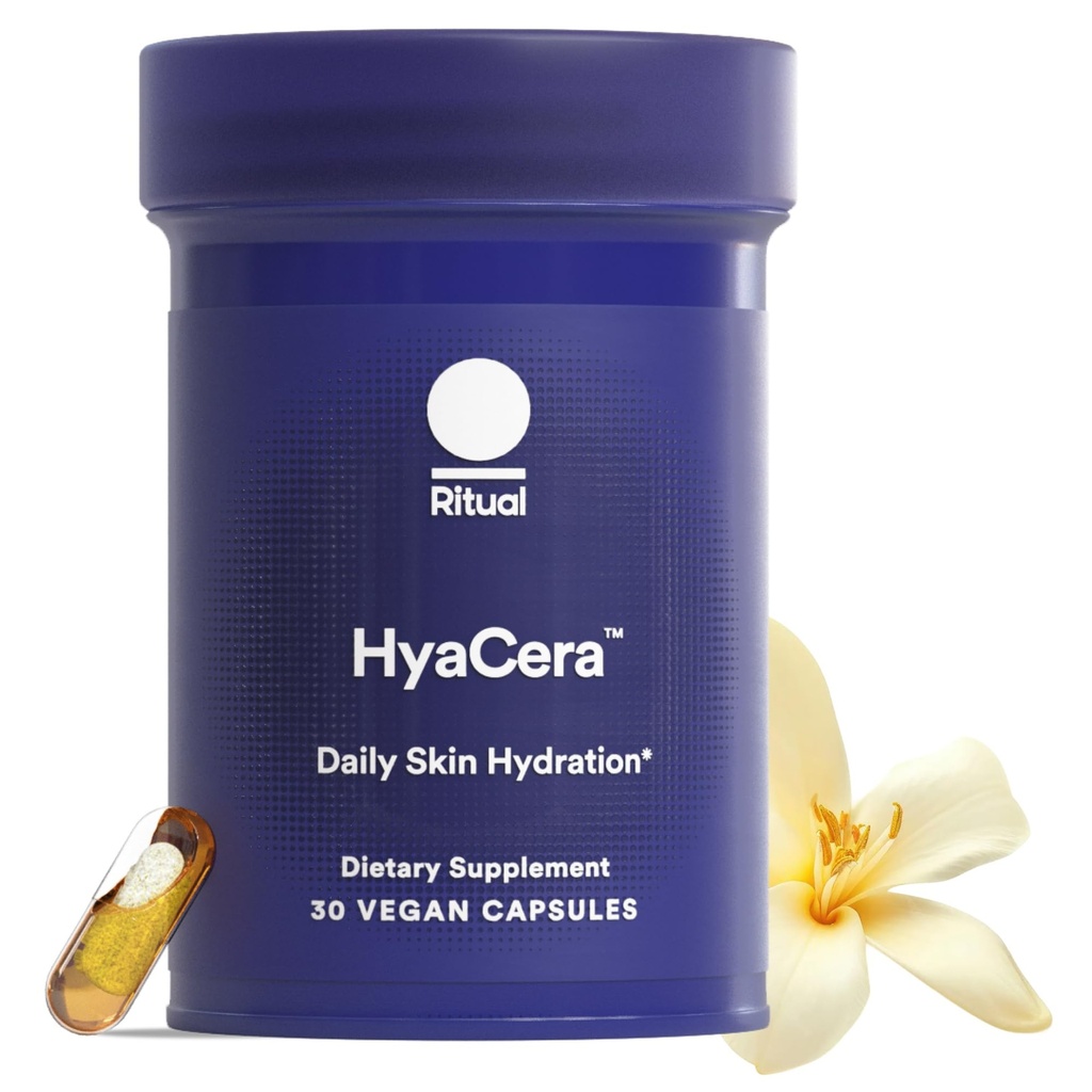 Ritual HyaCera Skin Supplement for Wrinkle Support, with Hyabest ® and Ceratiq ® for Skin Hydration Support, Hyaluronic Acid, Glicolipids, Ceramides, Gluten Free, Non GMO, Vanilla Essence, 30 Day Supply