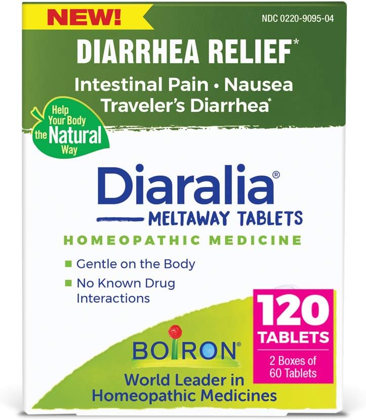 Boiron Diaralia Tablets for Diarrhea Relief, Gaz, wzdęcia, Ból jelit i Biegunka Travlera - 120 Count (2 opakowania po 60)