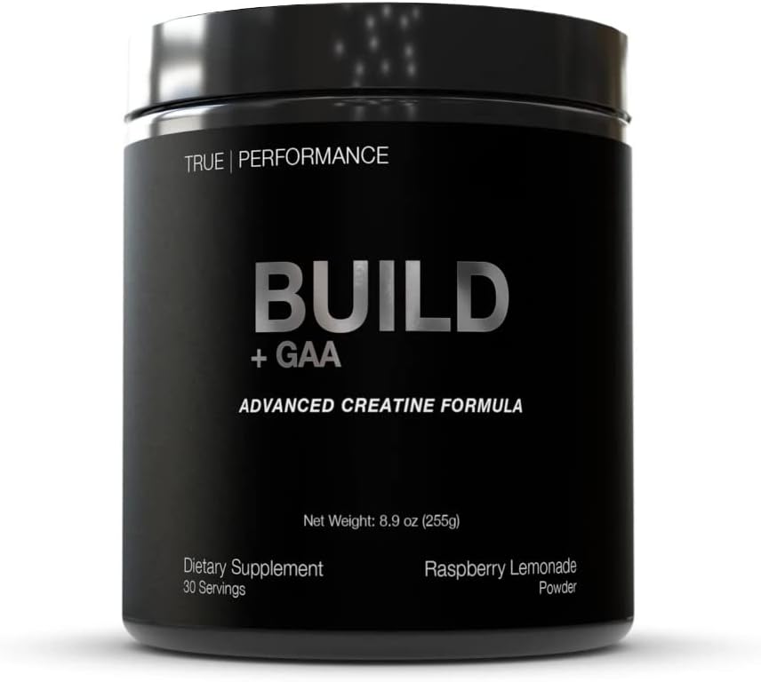 Build + GAA, dla Muscle Building and Recovery, Raspberry Lemonade, Patent oczekując GAA + Monowodzian kreatury, Poprawia siłę, Wydajność i Wzrost mięśni - Kreatyna, GAA, Betaine - 30 Sługi