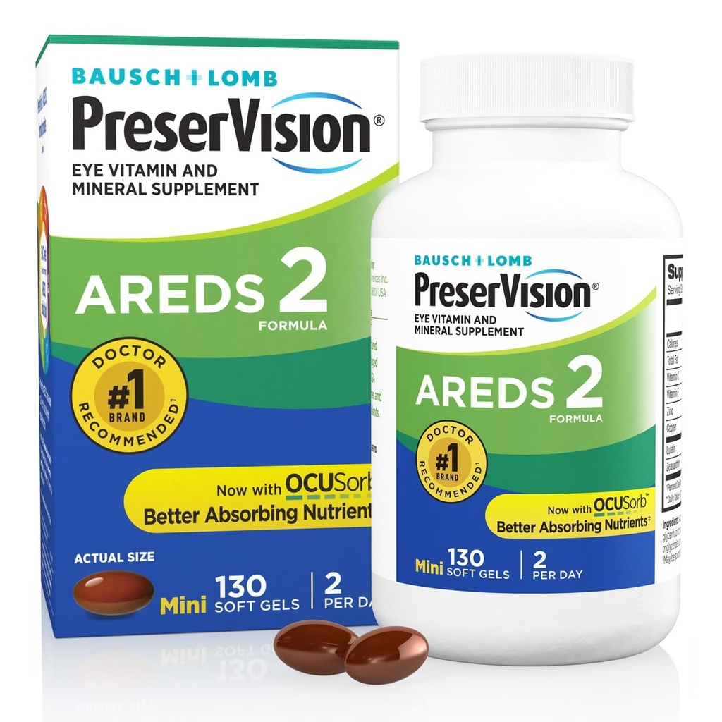 PreserVision AREDS 2 Witaminy oka, # 1 Doctor oczu Zalecane marki, Luteina i Zeaksantyny Suplement z witaminy C, Witamina E, Cynk i miedzi, 130 Softgels (Minigels)