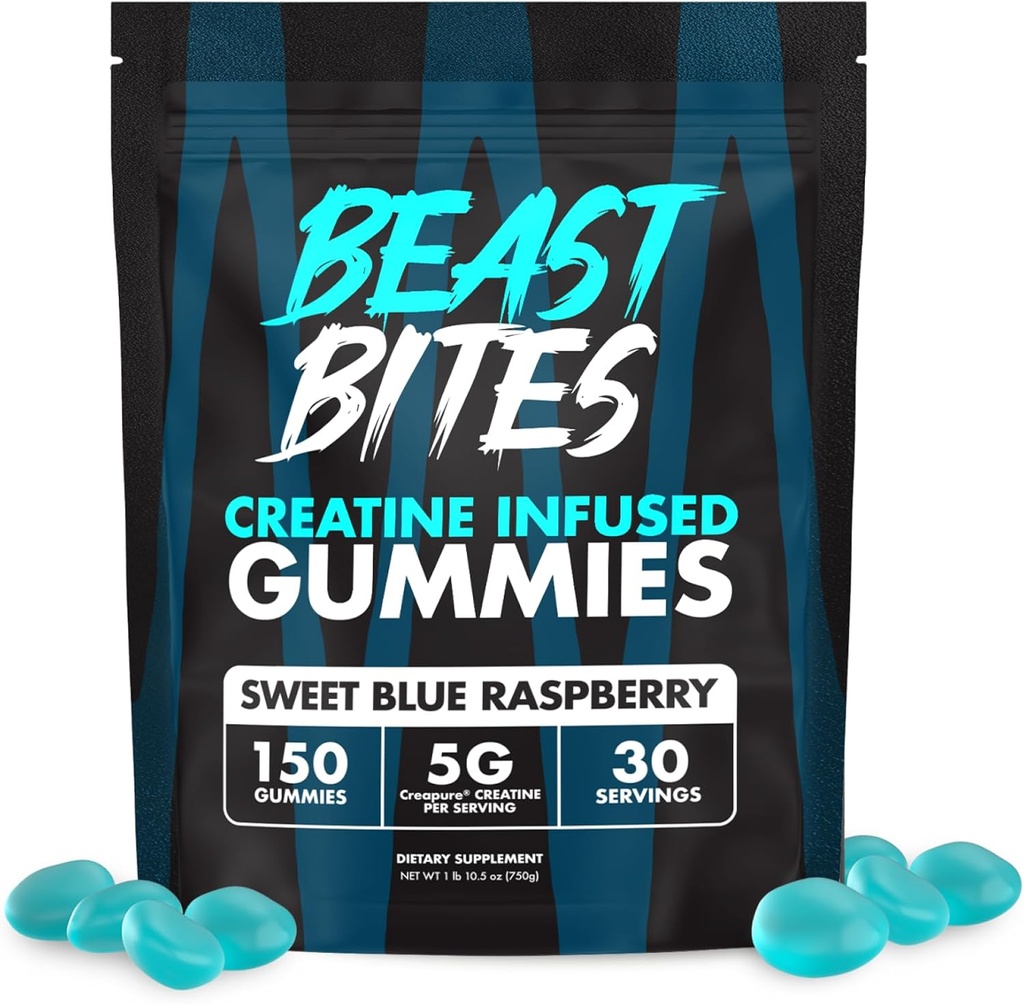 BEAST BITES - Kreatyna Infused Gummies - 5g Creapure Creature Monhydrate Per Serving - NSF Certified for Sport - 30 Służenia
