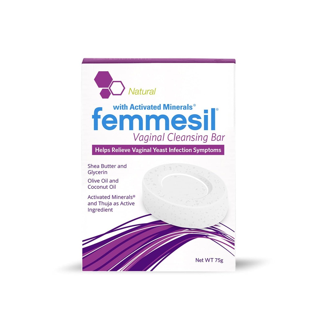 Femmesil Antygrzybicze mydło waginalne dla Yeast Infection Relief dla kobiet, Waginalny świąd i podrażnienie, Dermatolog Tested & Hipoalergiczne zatwierdzone. All- Natural Vagina Soap Bar (75gm)