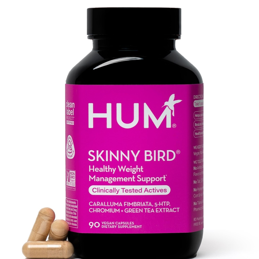 HUM Skinny Bird Green Tea Extract Appetite Support dla kobiet z 5HTP, Chrom, Caralluma Fimbriata, Gluten Free i Wegan, Green Tea Extract kapsułki Suplementy dla kobiet, 90 Kapsułki