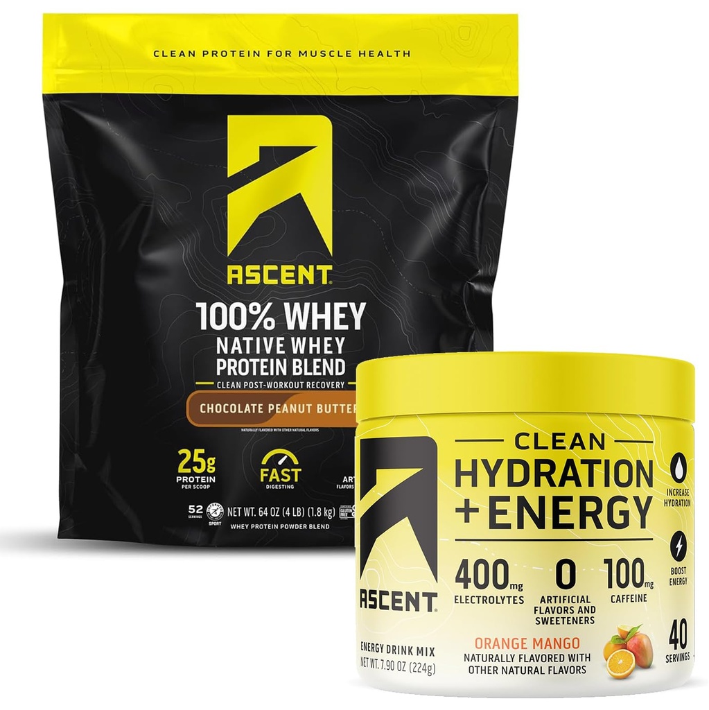 Aspect 100% Proszek z białka serwatki, Czekoladowy masło orzechowe 4 lb & Nawodnienie + Energia Elektrolity, Pomarańcza Mango 40 Służenie