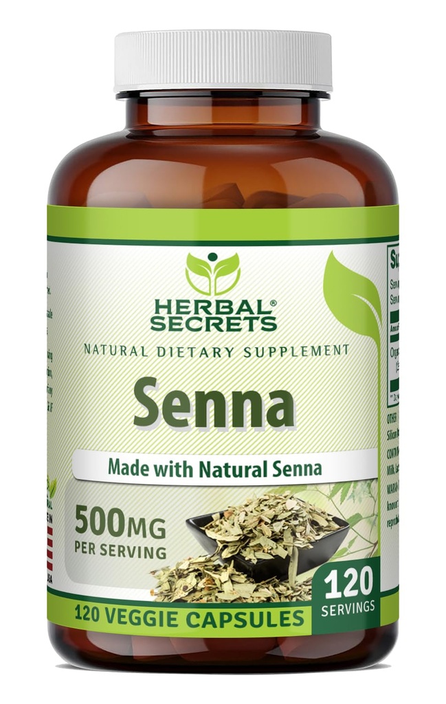 Herbal Secrets Senna Supplement Equipment 124; 500 Mg Equipment 124; 120 Veggie Capsules Equipment 124; Made with Natural Senna Equipment 124; Non-GMO Equipment 124; Gluten- Free Equipment 124; Made in USA