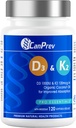 CanPoprzedni D3 & K2 Witaminy 120 Softgels, 120- Day Supply, 1000IU Witamina D3 & 120mcg K2, Wspomaga silne kości, Teeth & Heart Wellness, Easy- To- Absorb z organicznym olejem kokosowym, No GMO, Gluten, Soy, Dairy