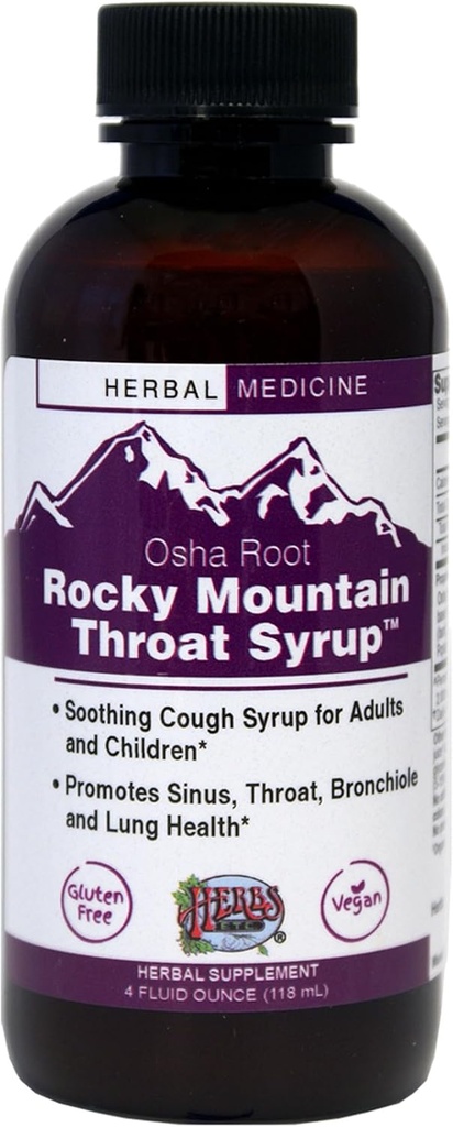 Herbs Etc. Rocky Mountain Throat Syrop - Supports Throat Wellness - Soothing Lung Health Support - Supports Sinus, Throat, Bronchiole & Lung Health - Gluten- Free & Vegan - 4 fl oz