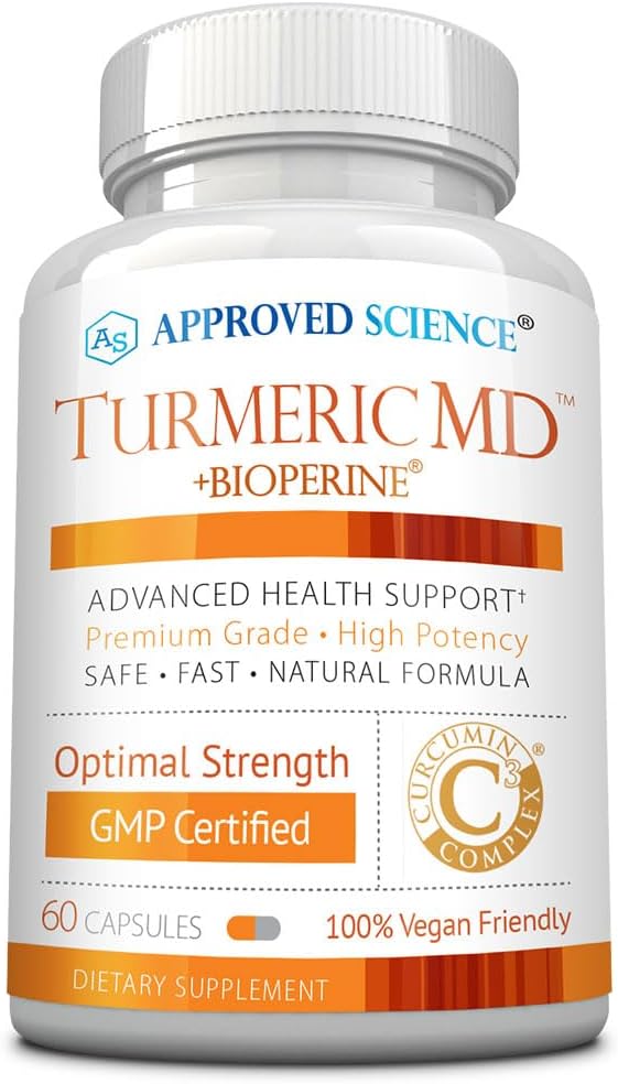 Zatwierdzona nauka Turmeric MD - z BioPerine & 95% Znormalizowane kurkuminoidy Turmeric - 60 kapsułek (1 miesiąc dostaw)