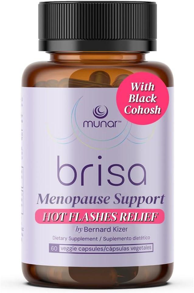 Munar Brisa Menopauza Support - Hormonal Balance for Women with Milk Thistle, Vitex, Black Cohosh and Rhubarb. Redukuje gorące błyski, zwiększa energię, Detox wątroby - 30- Day Supply (60 kapsułki)