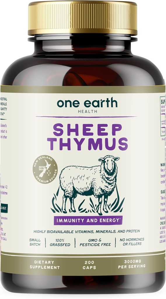 One Earth Health Grass Fed Thymus - New Zealand Sourced Thymus. 3 000 mg na jedną porcję, 200