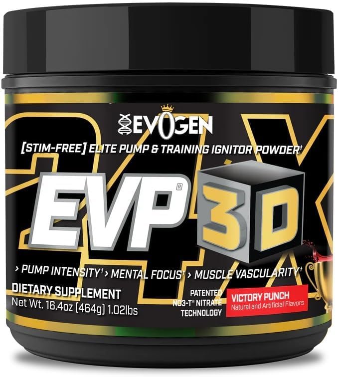 Evogen EVP 3D - Stim Free Pre Workout Proszek dla mężczyzn i kobiet 124; Sugar Free Non Stim Precuting z Beta Alanine i Creaine for Energy & Pump 124; Zwycięstwo Punch 124; 40 Służenie