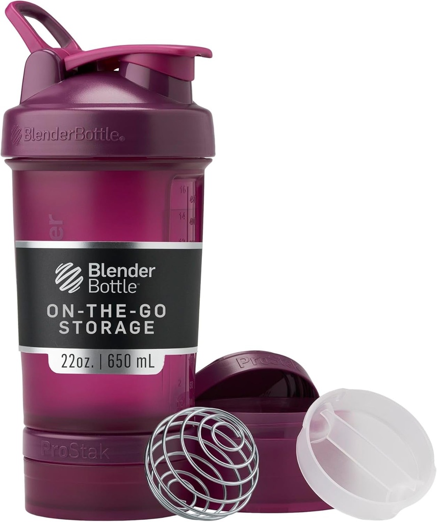Butelka BlenderBottle Shaker Butelka z Pill Organizer and Storage for Protein Powder, Classic V2 ProStak System, 22- Ounce, Plum