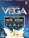 Vega Protein + Recovery - 30g Białko oparte na plancie za Serving, Vanilla, 12 x 1,6oz Sachets, 5g BCAA, Probiotyki, NSF Certified, Dla Shakes & Smoothies, (Opakowania maja Vary)